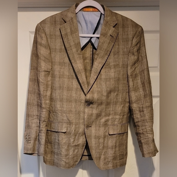Bianco Brioni Other - Bianco Brioni Firenze Two Button Brown Beige Pure 100% Linen Modern Fit 38S Coat